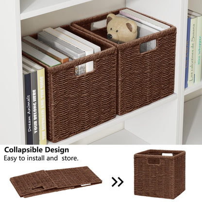Vagusicc Wicker Storage Basket, Foldable Storage Cubes Organizer Bins, Handwoven Storage Baskets for Shelves Closet Wardrobe Bathroom