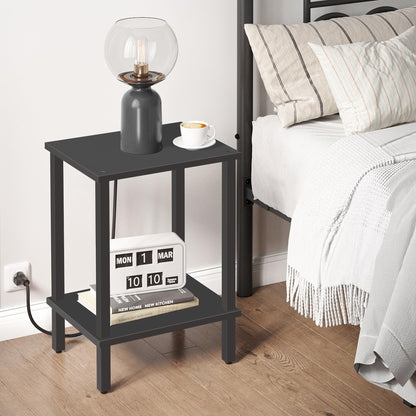 TUTOTAK Side Table, Bedside Table, Night stand, 2-Tier Storage Shelf, End Table for Small Space, Living Room, Bed Room, Black TB01BK034EU