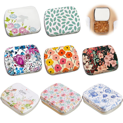 8Pcs Small Tin Box with Lids for Women Rectangular Iron Pocket Tea Mini Metal Boxes Portable Storage or Gift for Jewelry Pills Earplugs Beads and
