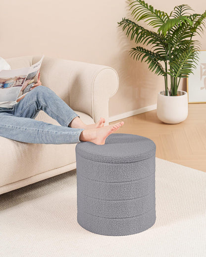 Bonlife Boucle Ottoman Storage, Foot Rest Stool Seat, Folding Footstool for Living Room, Sherpa Ottoman for Bedroom, Grey, 43x43x45 cm