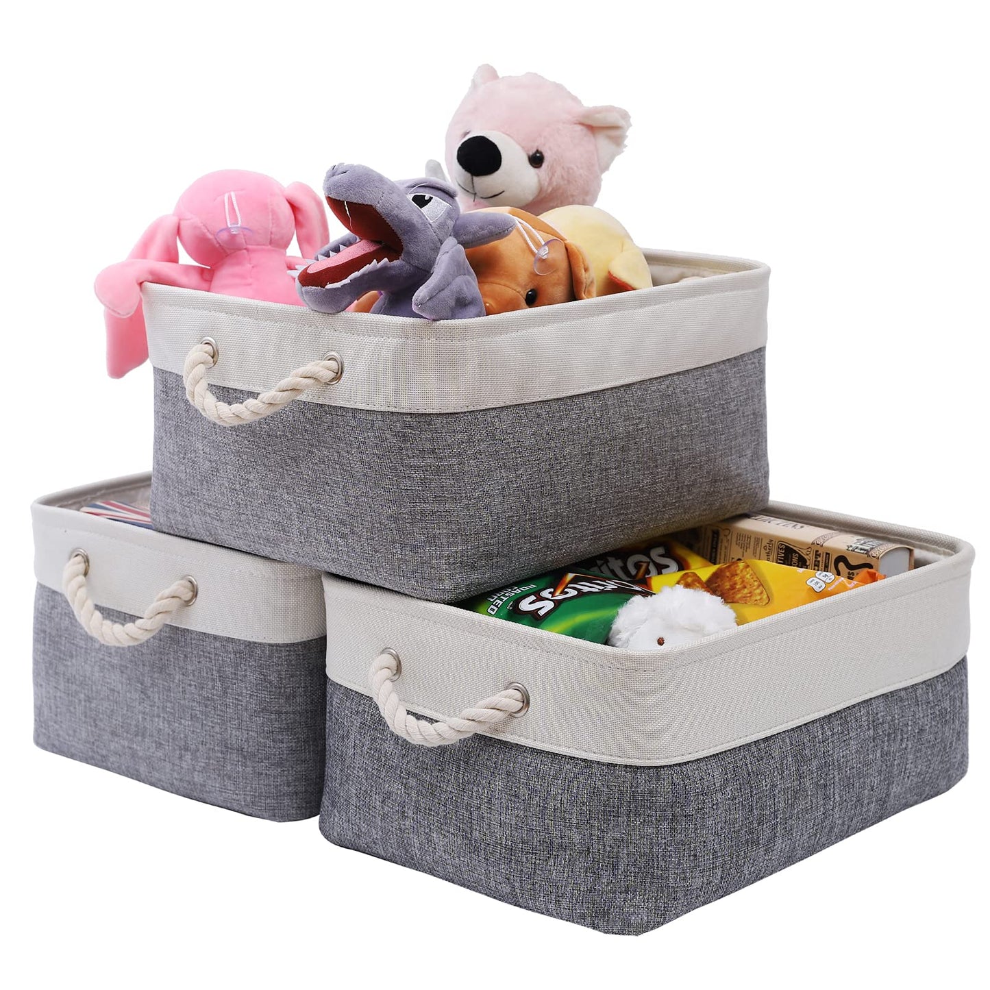 PWVMWM Small Fabric Storage Basket Set of 3, Waterproof Foldable Storage Baskets, Canvas Storage Boxes for Wardrobe, Bedroom, Office Products