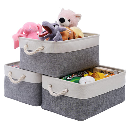 PWVMWM Small Fabric Storage Basket Set of 3, Waterproof Foldable Storage Baskets, Canvas Storage Boxes for Wardrobe, Bedroom, Office Products