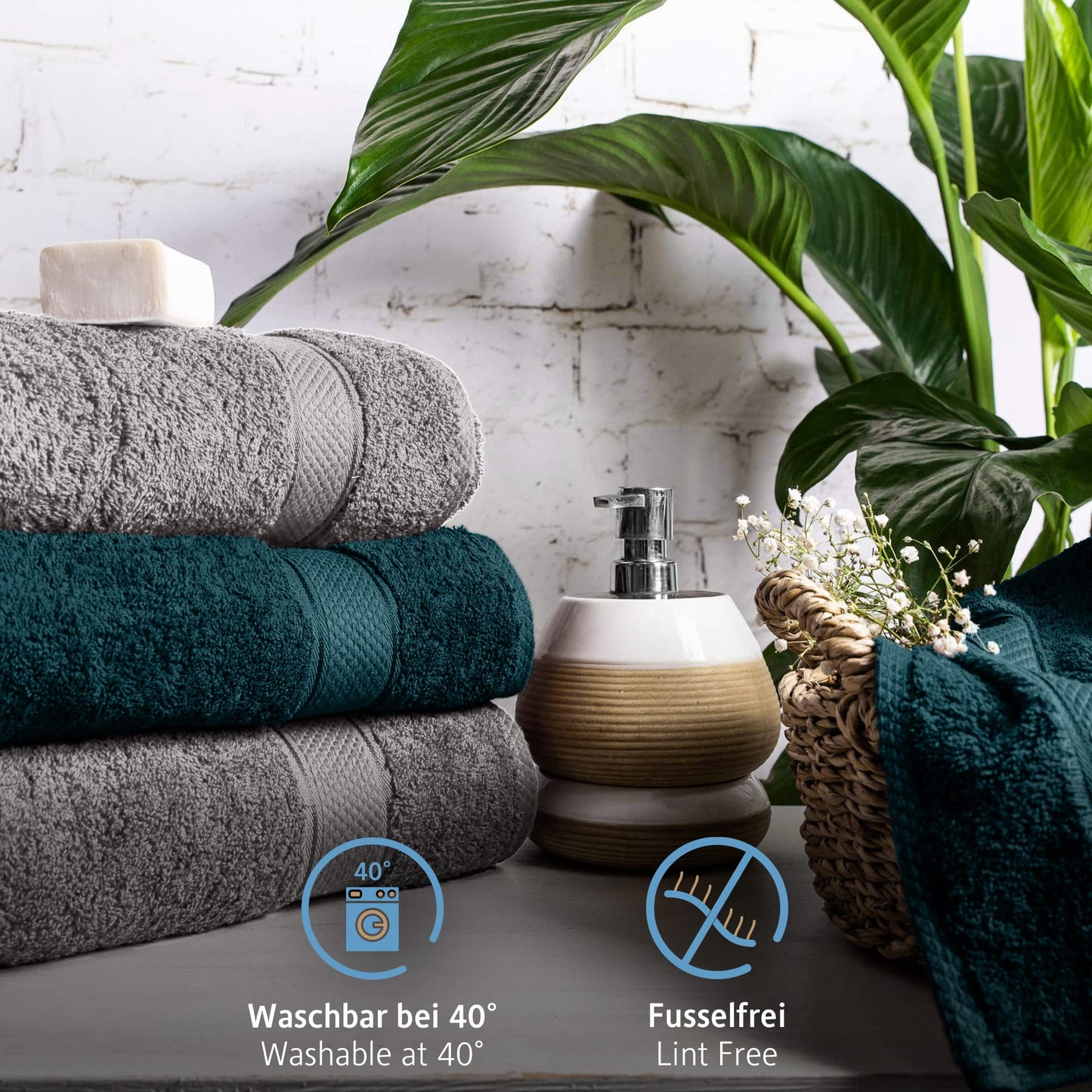 Komfortec Set of 4 Hand Towels 50 x 100 cm 100% Cotton Terry Towelling Soft Anthracite Grey/Petrol