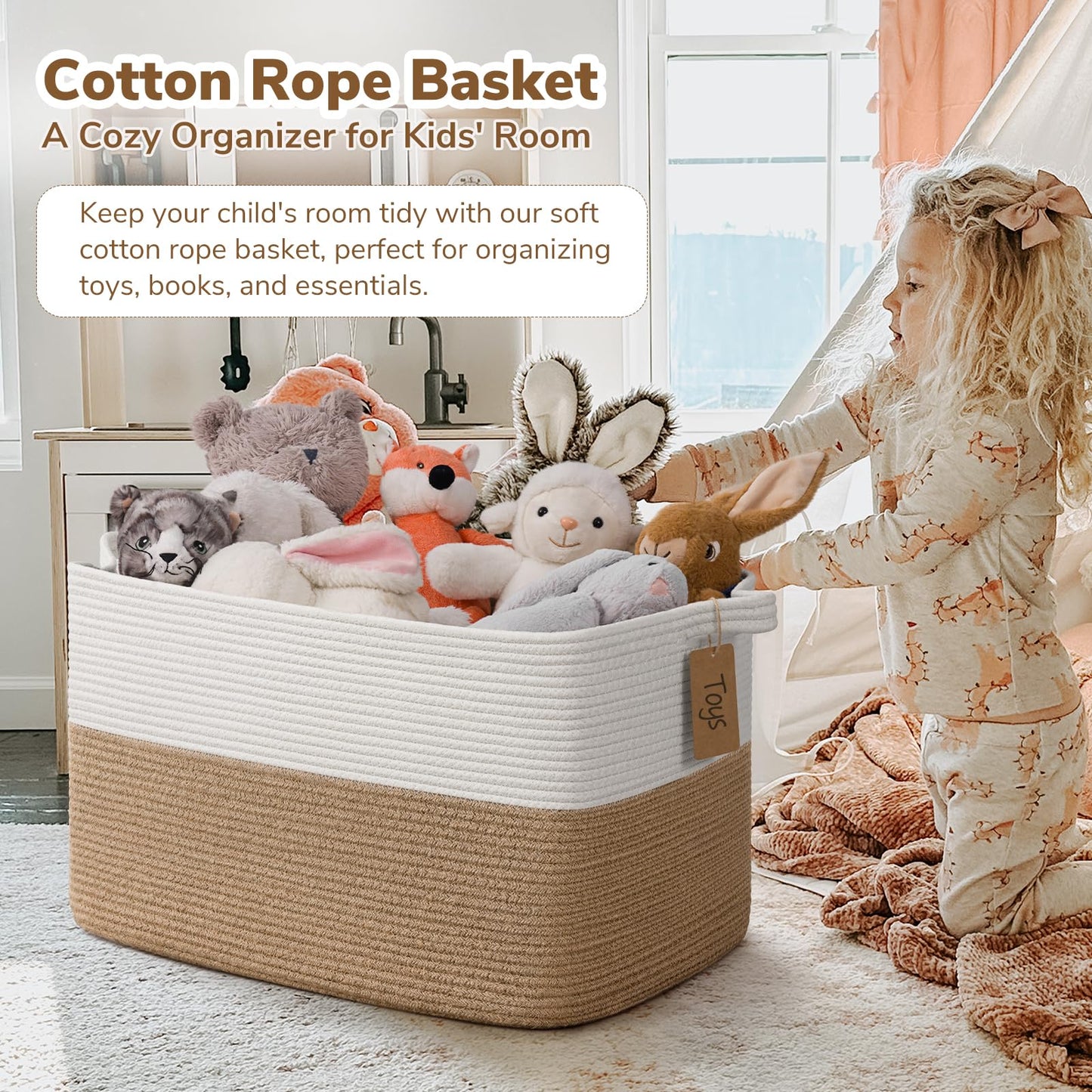 TIMEYARD 75L Large Woven Storage Basket Cotton Rope Blanket Organizer