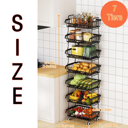 Rolling Metal Wire Basket Storage Cart with Top Handle and Wheels, Heavy Duty Stackable Organizer, Can Seperated to Use for Kitchen, Bathroom, Bedroom