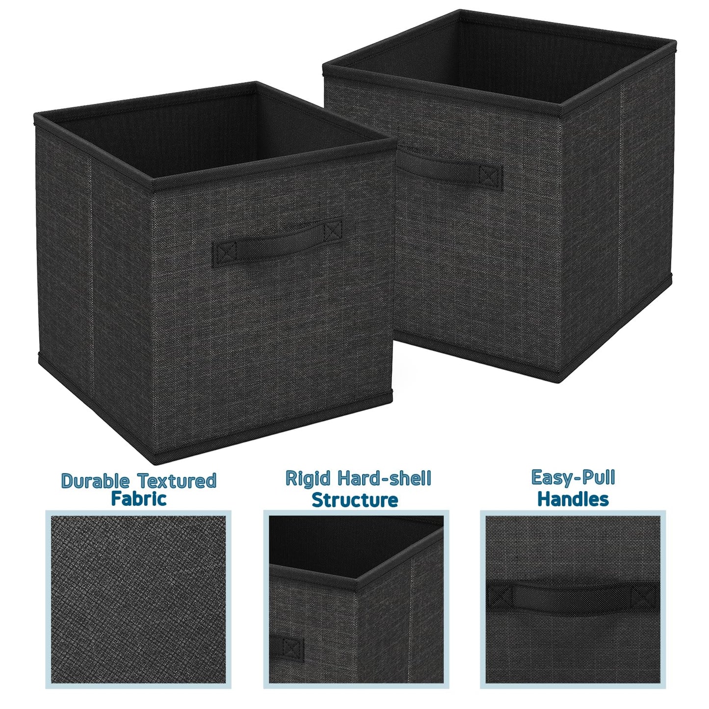 Nestl Cube Storage Bins, Foldable 6 Cube Storage Organizer Bins, Fabric Storage Cubes, Storage Basket with Handles, Black Closet Storage Bins