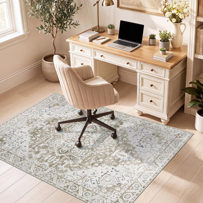 Famibay Office Chair Mat for Hardwood Floor 90x120cm Beige Brown Floor Protector for Office Chair Non Slip Rubber Computer Desk Chair Mat for Hard