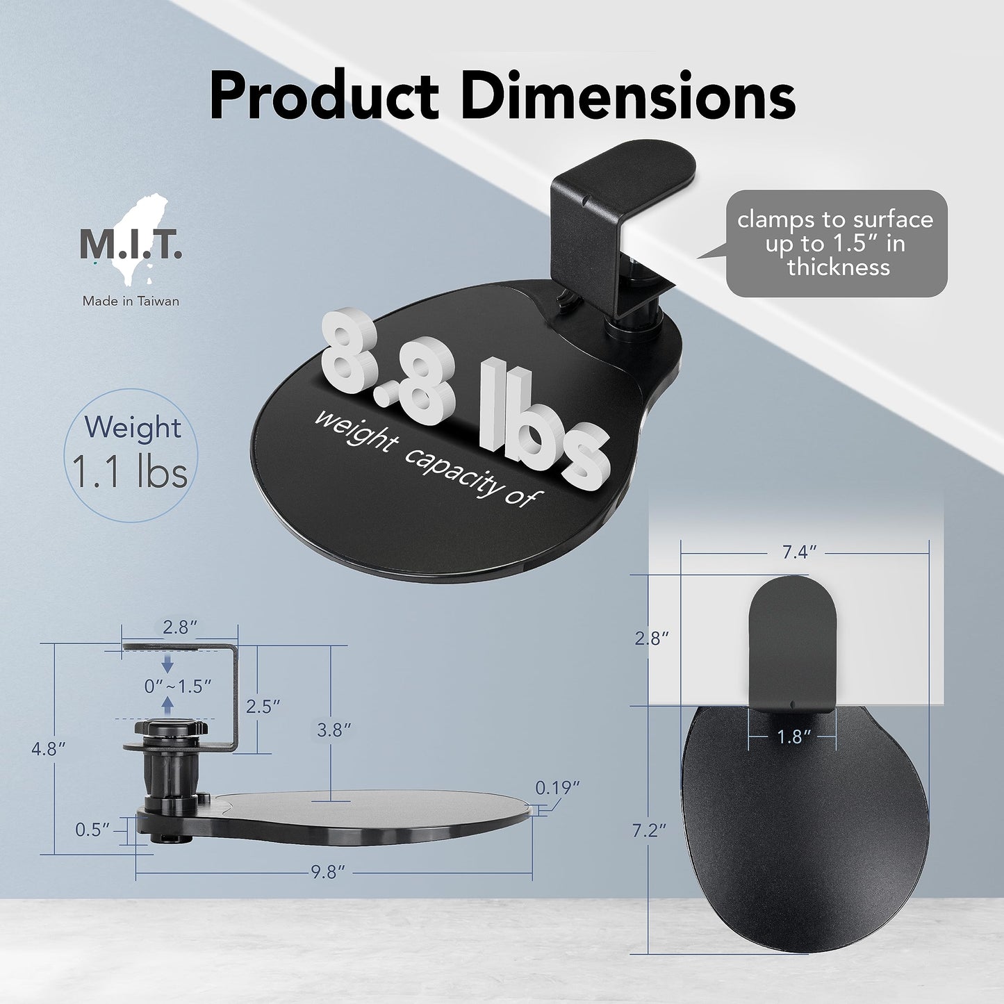 EHO Clamp on Mouse Platform, Clip on Pad Rotating 360 Degree, Ergonomic Mouse Tray Attachment, Mouse Pad, Slide Out Tray