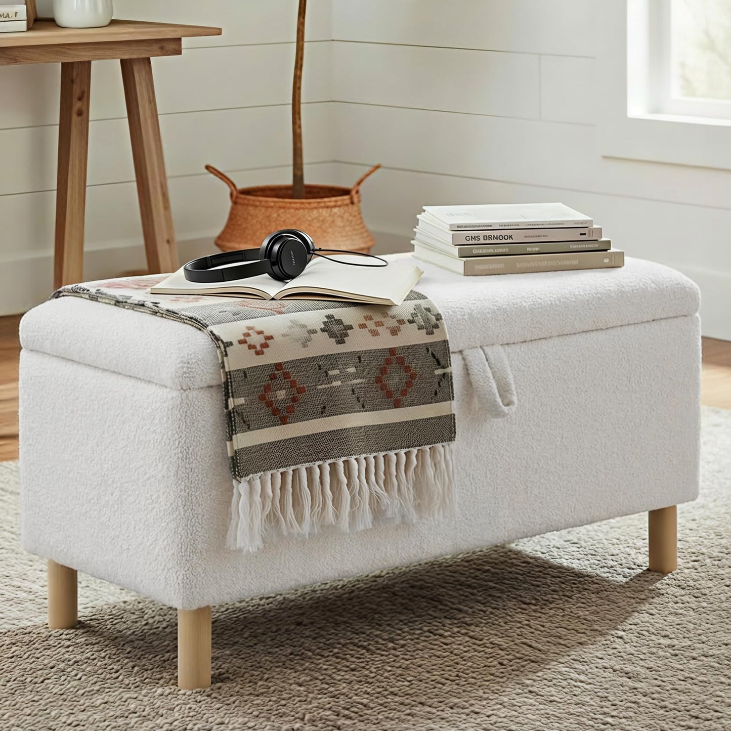 COLAMY Large Ottoman Storage Box for 80L, Wooden Ottoman Storage Bench with Anti-Slip Pads and Lift-Up Lid, Foot Stool for Living Room, Bedroom
