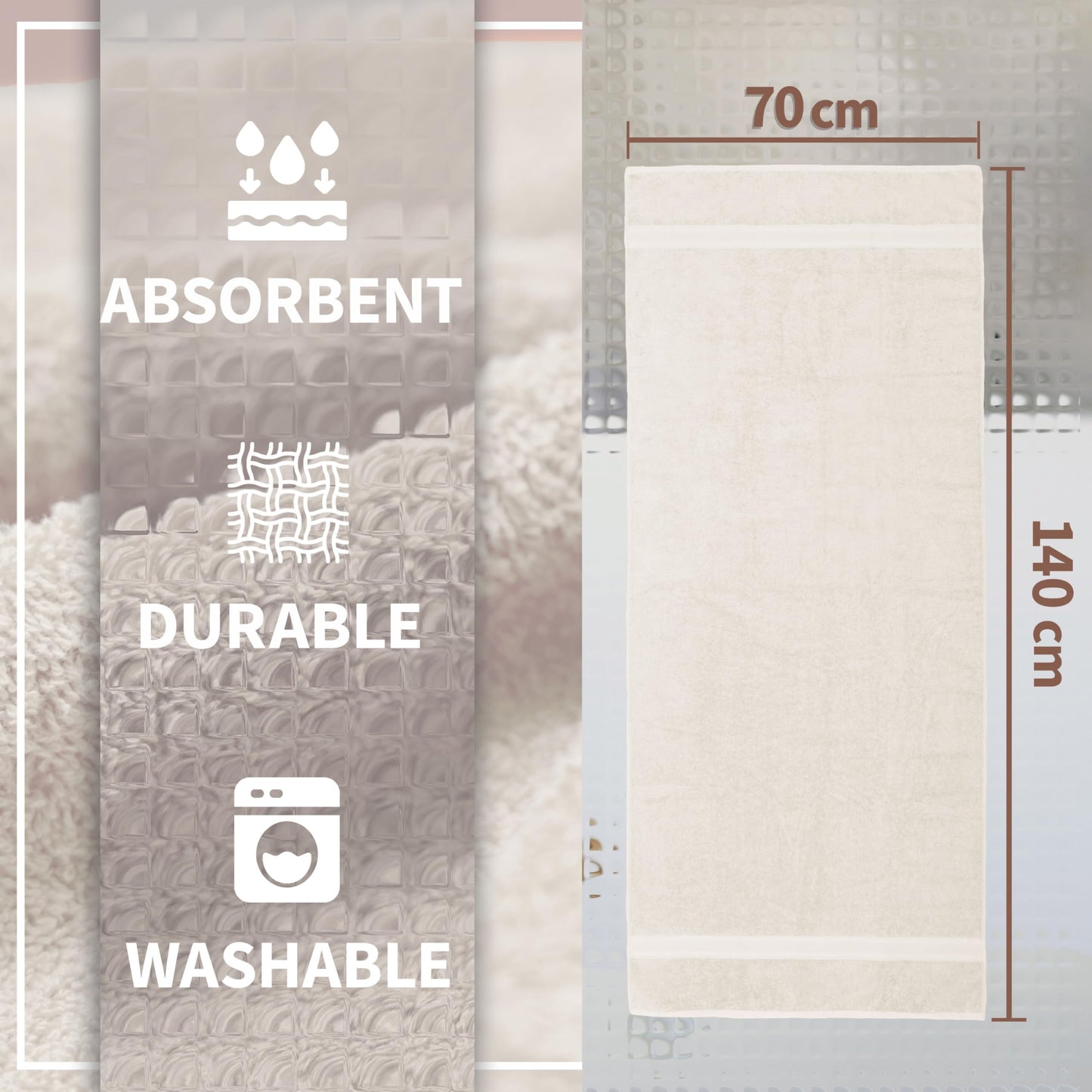 NatureMark Pack of 2 Bath Towels - 100% Cotton, 500 g/m² - Soft, Absorbent & Durable - For Home, Sauna & Travel - 70 x 140 cm, Natural/Cream