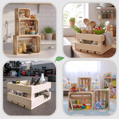 ITA Alina Wooden Crates Set, 6 Storage Crates in 3 Sizes, Decorative Wooden Storage Boxes, Stackable & Nestable, FSC-Certified Wood, Made in EU
