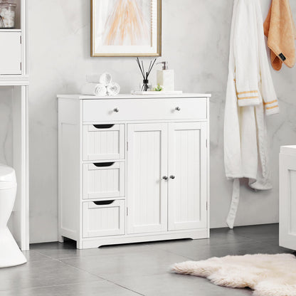 Yaheetech Bathroom Floor Cabinet with 4 Drawers & 2 Doors, White