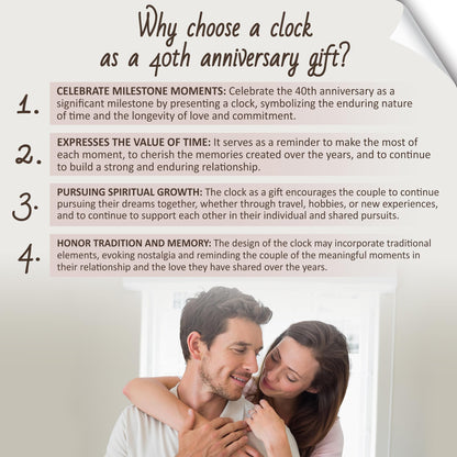 OkiyiD 40th Wedding, Light Up Anniversary Clock with LED Wooden Base for Couples Parents Bedroom Decor, Happy 40th for Husband Wife