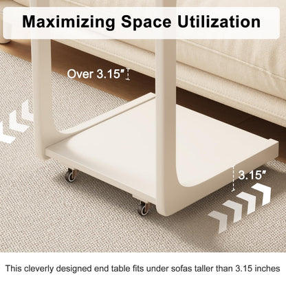 AQIMUELE Wooden C-Shaped End Table,Couch Table with Adjustable Desktop,Small Rolling Side Table with 2 Lockable Wheels 60 Width,Small End Table for