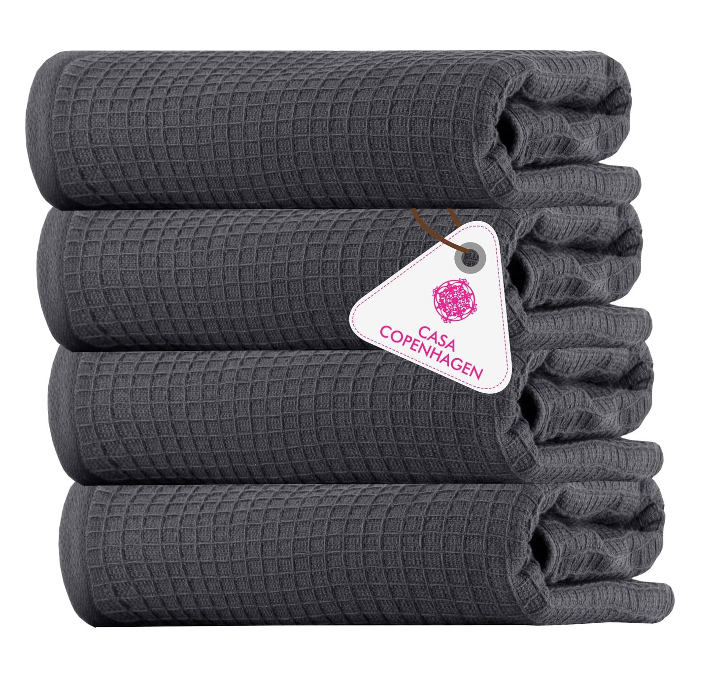 CASA COPENHAGEN Waffle 4-piece Bath Towel Set – Fir Grey, 70x140 cm, Egyptian cotton, designed in Denmark, for bathroom, kitchen & shower