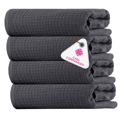 CASA COPENHAGEN Waffle 4-piece Bath Towel Set – Fir Grey, 70x140 cm, Egyptian cotton, designed in Denmark, for bathroom, kitchen & shower