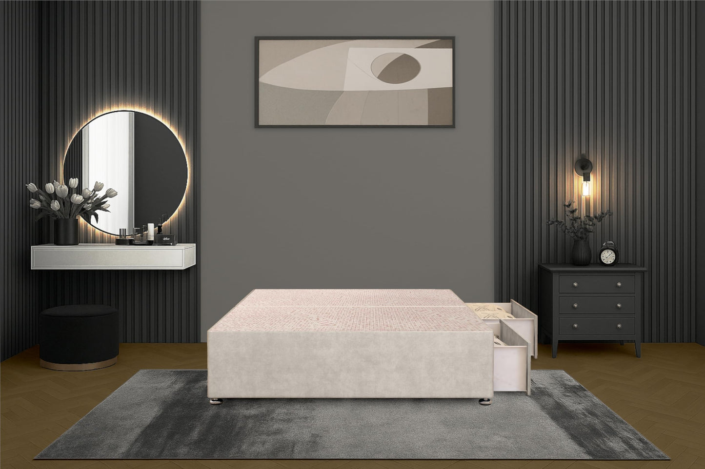Bed Centre Flexby Divan Bed Base Only with 2 Drawers (Same Side), No Headboard - Available in 3FT, 4FT, 5FT & 6FT
