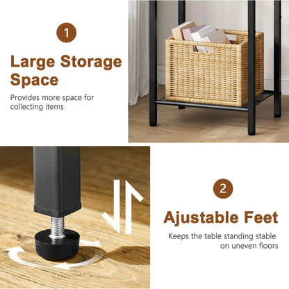 Hoctieon 2-Set 3 Tier End Table, Telephone Table Set of 2, Tall Side Table with Storage Set of 2, Small Nightstand for Small Spaces, Metal Frame