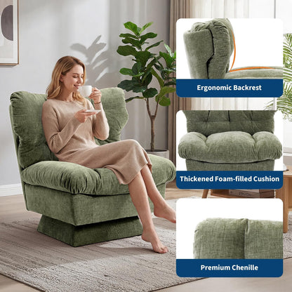 CuteHairy Oversized Swivel Accent Chair – Modern Chenille Cuddle Armchair with Plush Cushion & 360° Rotating Base, 136kg Capacity