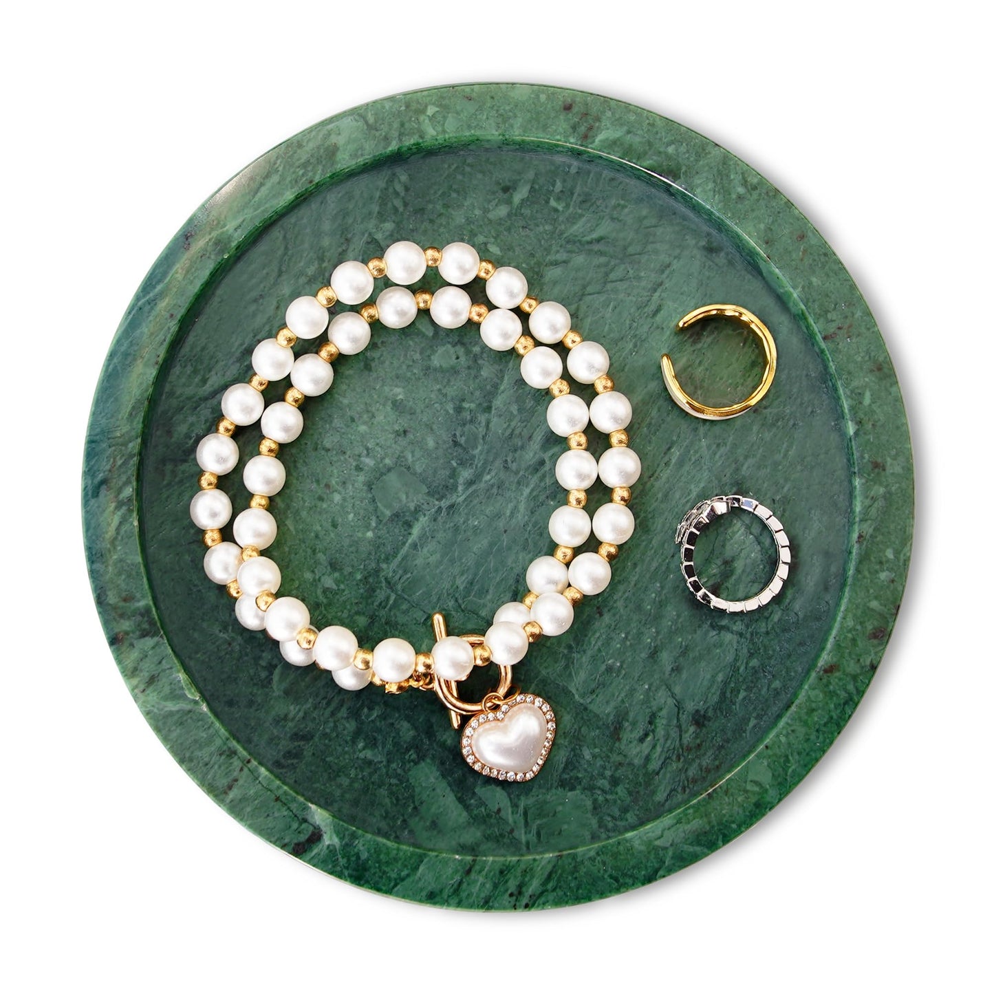 WORHE Natural Marble Tray for Rings and Jewelry Dish, Marble Tray for Kitchen, Round Decorative,Vanity, Bathroom, Home D?cor - Green