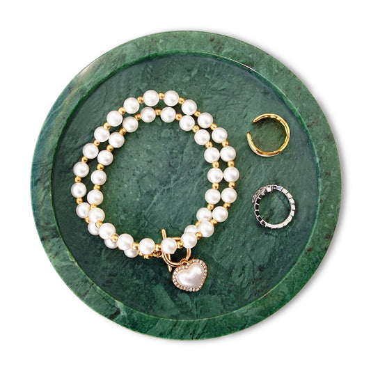 WORHE Natural Marble Tray for Rings and Jewelry Dish, Marble Tray for Kitchen, Round Decorative,Vanity, Bathroom, Home D?cor - Green