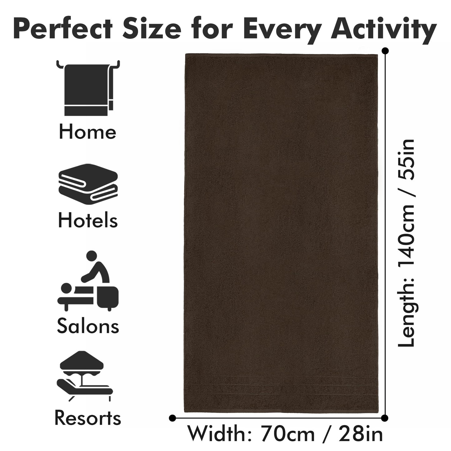 Novo Home Bath Towels Set of 4 – 550 GSM 100% Cotton Dark Brown Extra Large Towels for Bathroom, Spa Use (70x140 cm)