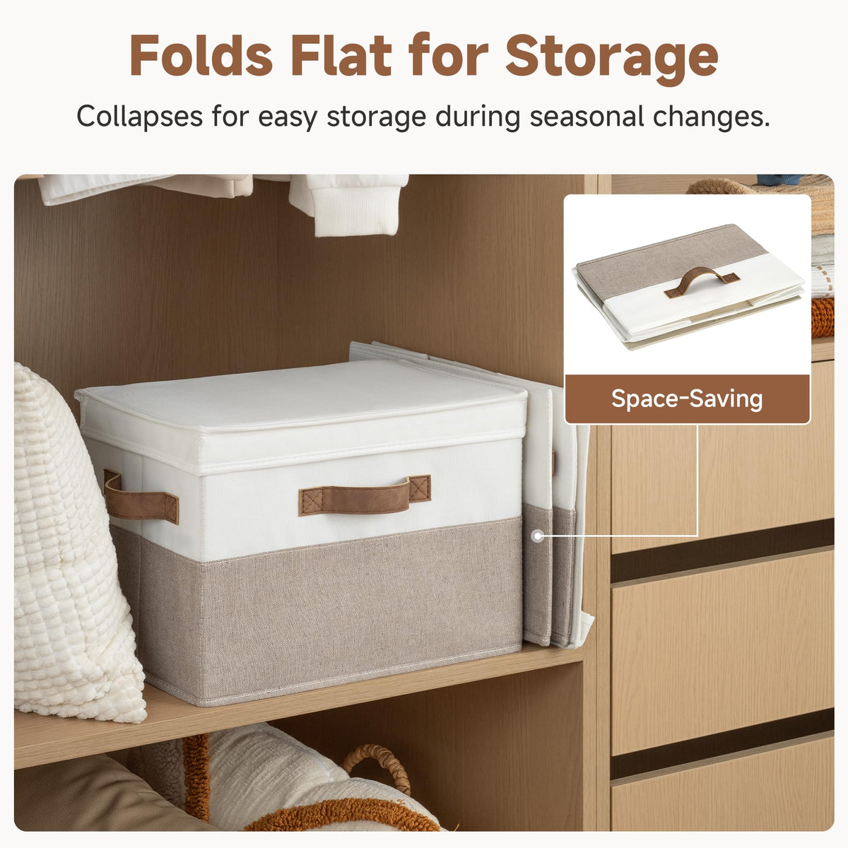 StorageWorks Wardrobe Storage Organiser with Lid, Large Storage Box with Lid for Shelves, Fabric Storage Box with Lid for Clothes