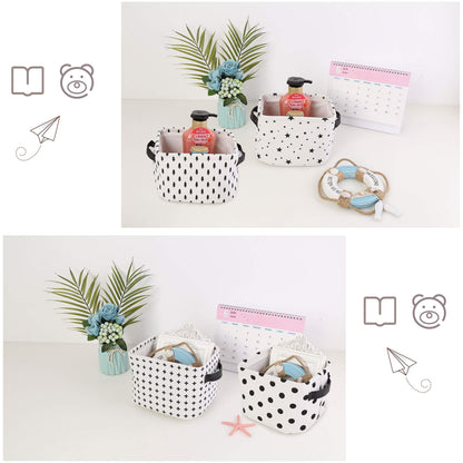 LessMo 4 Pack Storage Baskets, Collapsible Mini Storage Boxes, Canvas Fabric Waterproof Storage Bins made from Cotton and Linen, for Toys, Bathroom