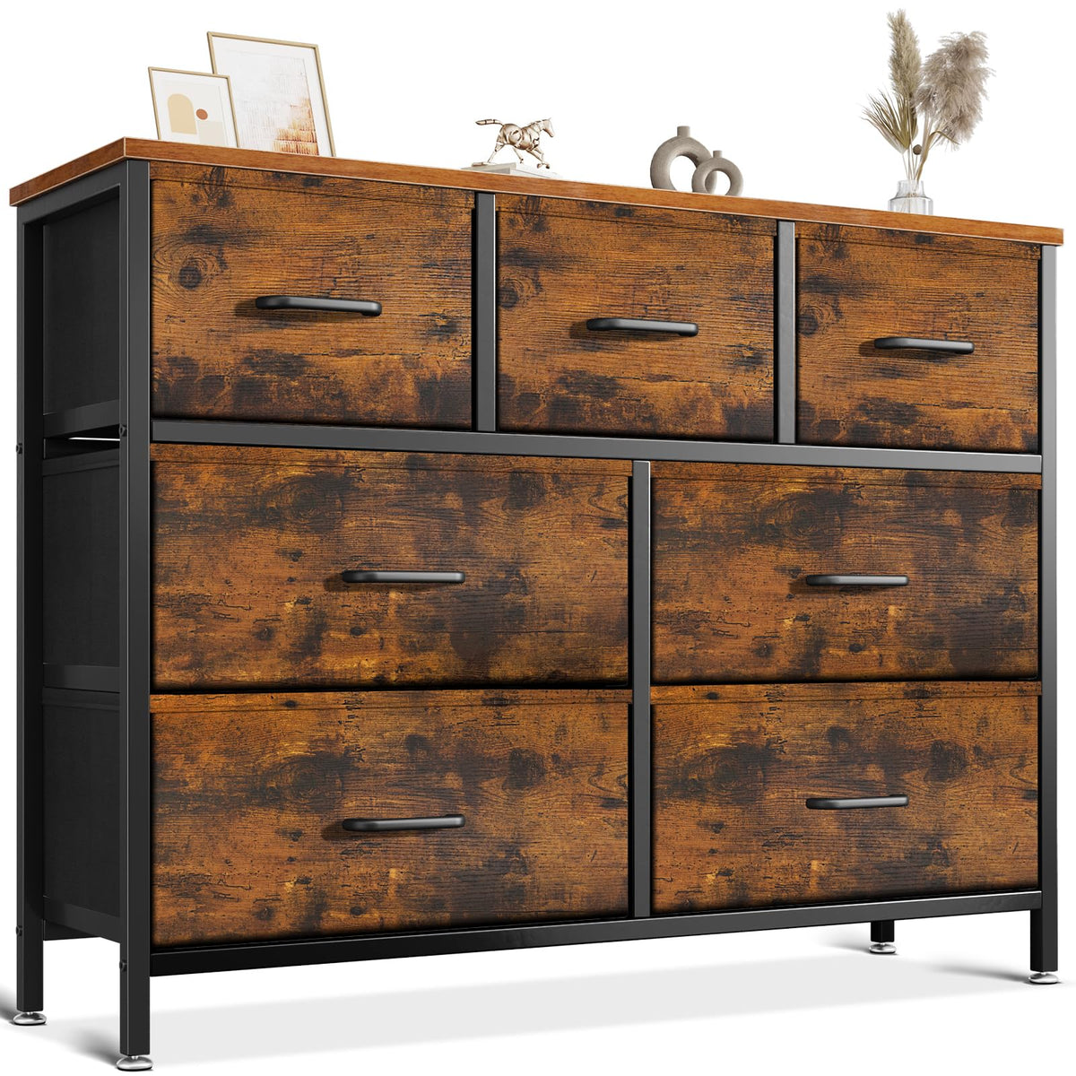 Coleshome Chest of Drawers Bedroom with 7 Drawers, Fabric Drawers, Vintage