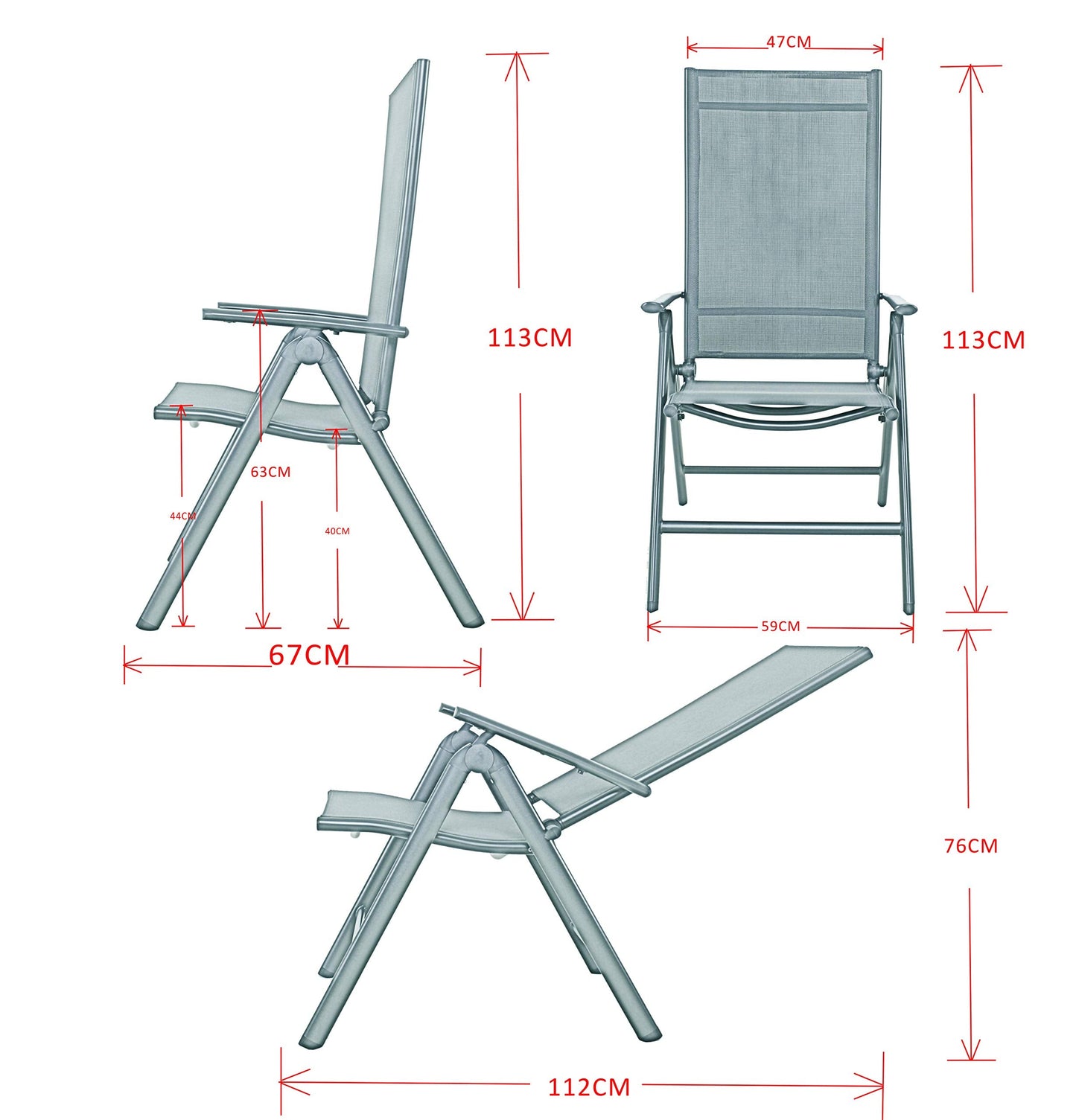 Chicreat 80510 High-Back Folding Camping Chair, Grey/Black, Aluminium, 67 x 59 x 113 cm