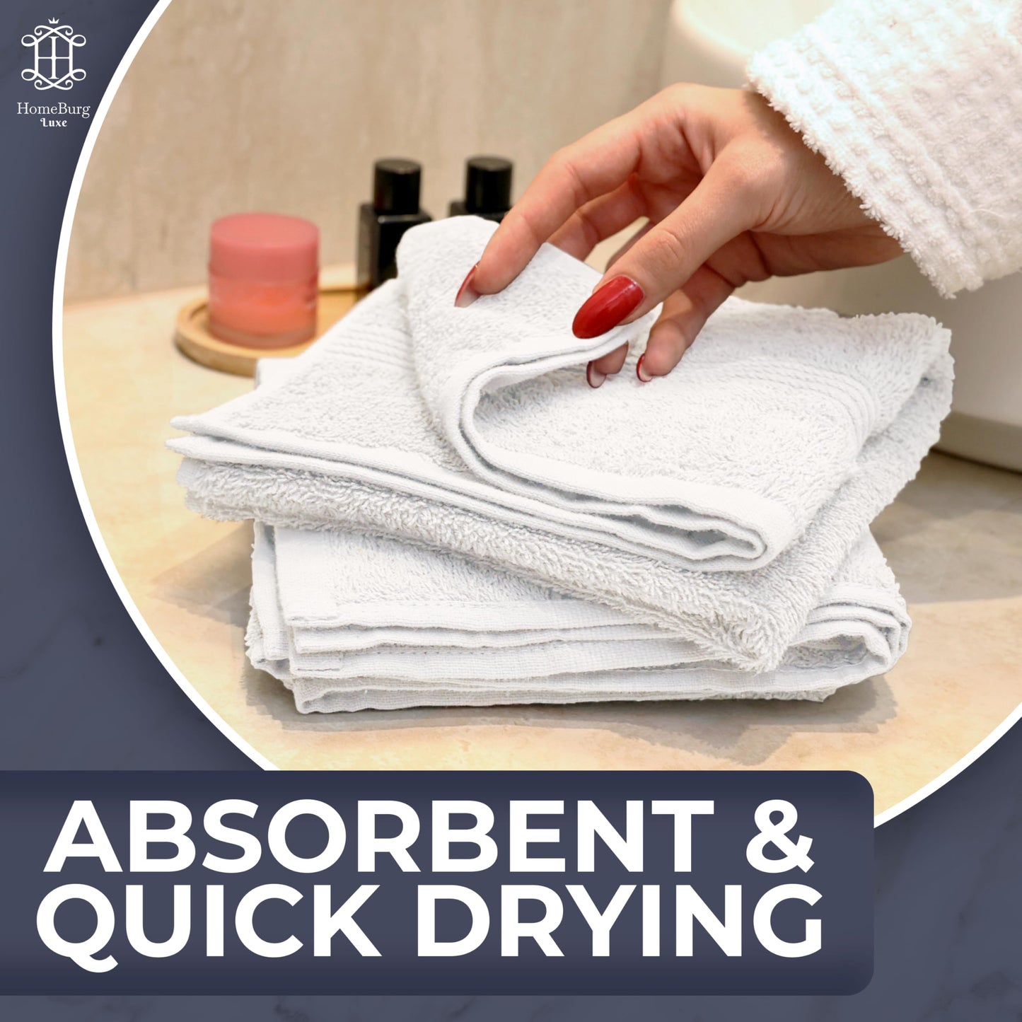 HomeBurg Luxe 6-Piece Towel Set – Soft & Absorbent Cotton, Hotel Quality, Quick-Drying, Easy Care, 40 x 70 cm, White