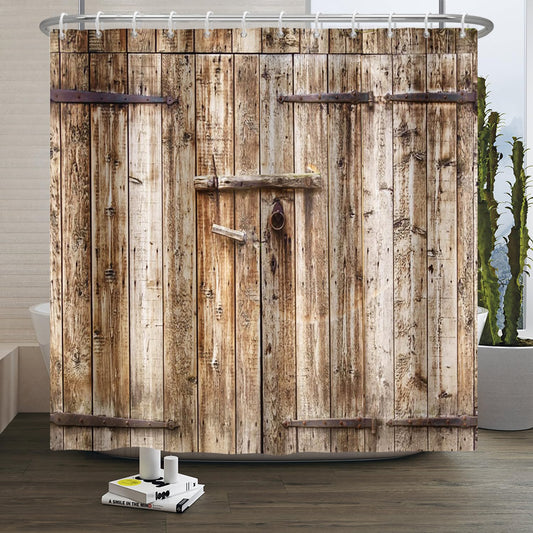 SDOTPMT 122x183cm Wooden Plank Shower Curtain Vintage Brown Barn Door Bath Curtain Wood Rustic Floor Farmhouse Rural Countryside Bathtub Curtain for