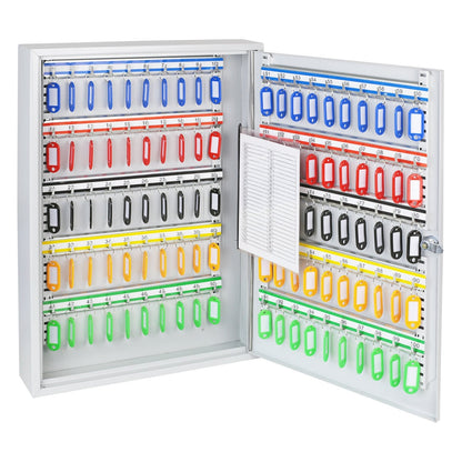 HMF Large Steel Key Cabinet, Lockable Key Safe for Office, Administration or Fleet Management | 100 Key Hooks | 55 x 38 x 8 cm | Light Grey
