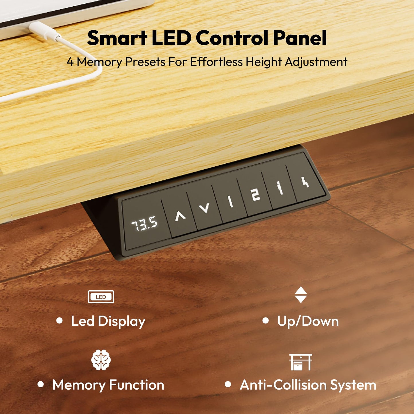 SANODESK Electric Standing Desk 110 * 54 One Piece Height Adjustable Desk With Memory Smart Panel Sit Stand Table With Hooks for Home Office, Maple