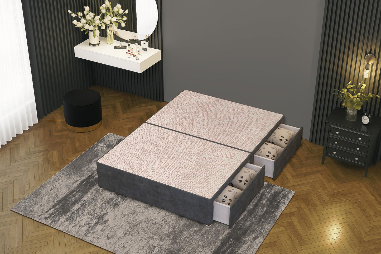 Bed Centre Flexby Divan Bed Base Only with 2 Drawers (Same Side), No Headboard - Available in 3FT, 4FT, 5FT & 6FT