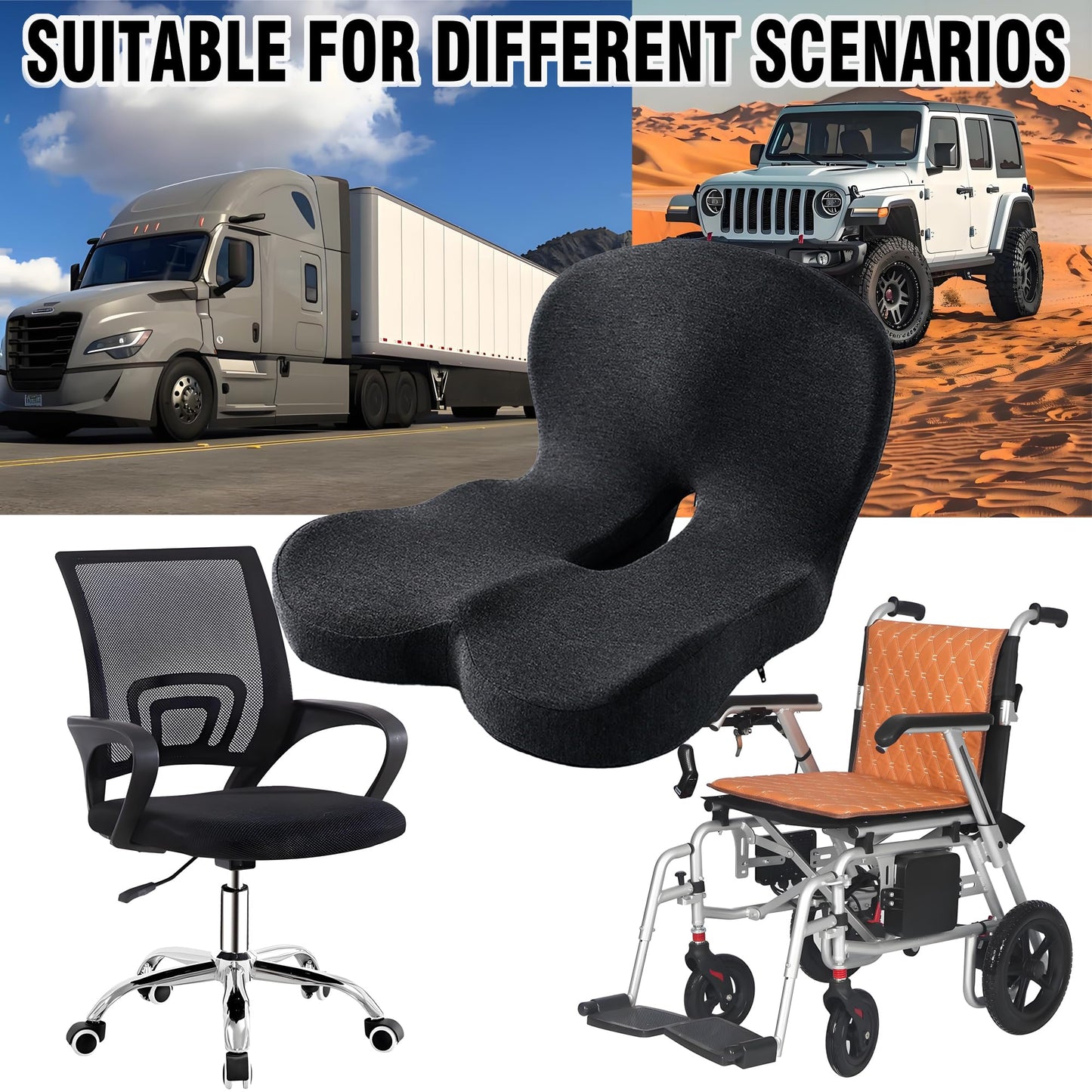 SICOUSOK Memory Foam Seat Cushion for Truck Drivers Office Chairs Wheelchair Ergonomic Seat Cushion for Back, Tailbone