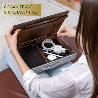 Vigo Wood Laptop Tray - Ergonomic Design with Cushioned Bottom and Mousepad Drawer - Adjustable Height for Comfortable Work Anywhere - Ideal for Home