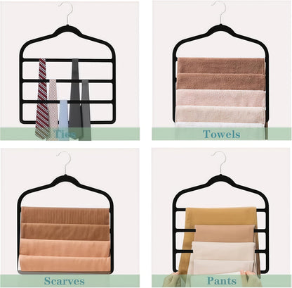 Trouser Hanger Space Saving Clothes Velvet Hanger with 4 Layers Slacks