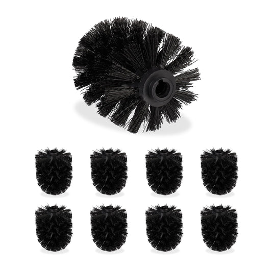 Relaxdays Toilet Replacement Heads, Set Of 9, Pack Of WC Brushes, Plastic, 12 mm Thread, D: 7 cm, Black, PP