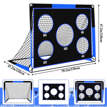Gofady 2-in-1 Football Goal for Kids - Portable & Durable Soccer Training Net with 5 Target Ranges, Foldable Design, Carrying Bag, Easy Assembly for