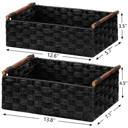 Vagusicc Wicker Storage Basket with Handle, Set of 2 Handwoven Paper Rope Storage Basket for Shelves