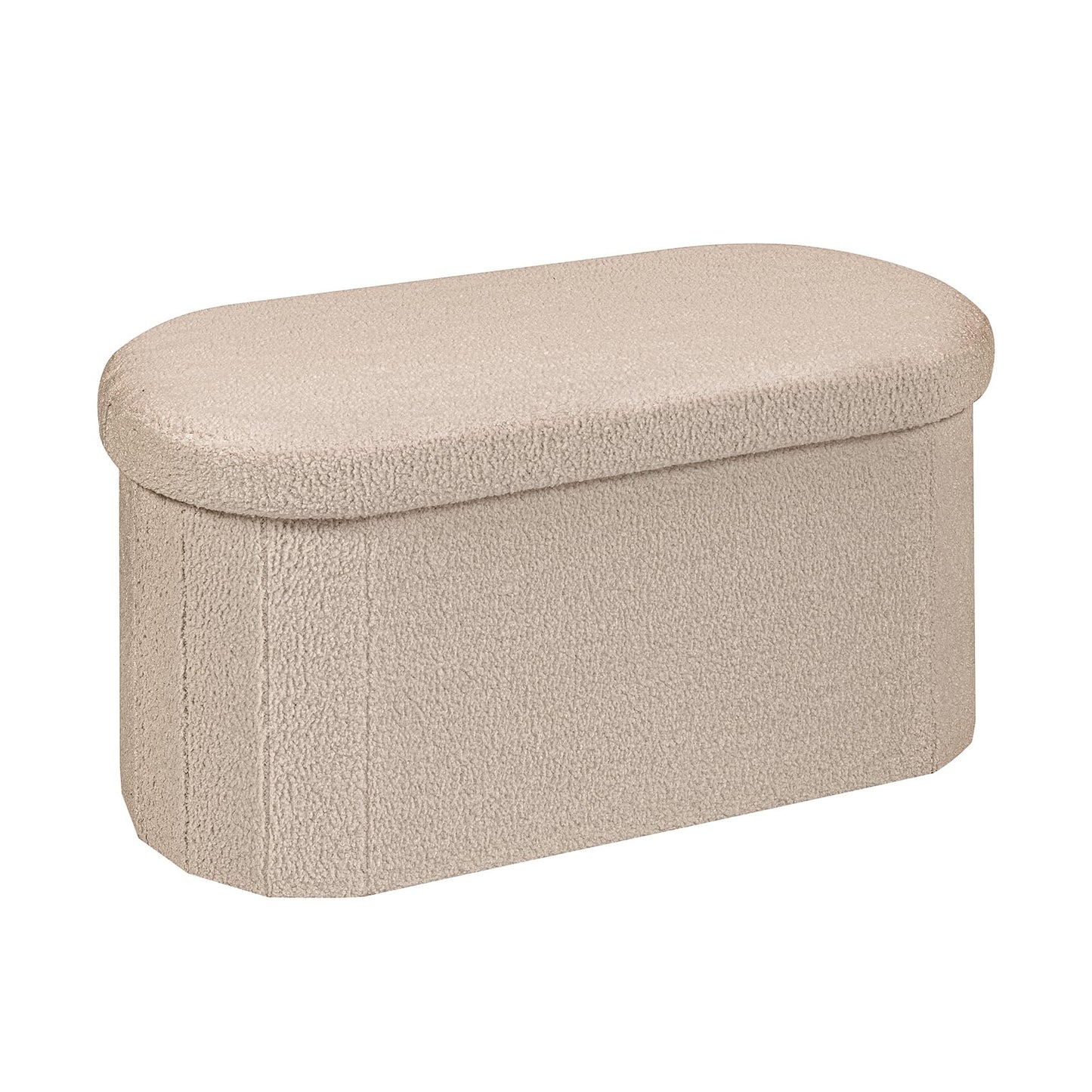 Bonlife Folding Ottoman Storage Bench, Boucle Footstool Oval, End of Bed Stool, 90L Storage Space, Ideal for Living Room, Bedroom, 76x38x38cm, Beige