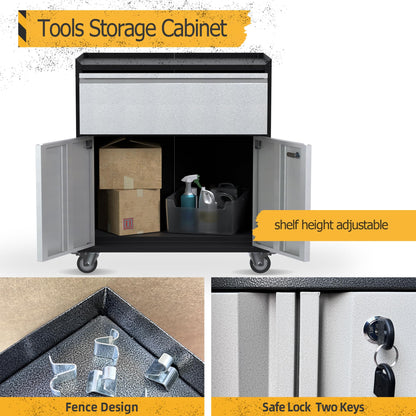 SUPEER Metal Garage Cabinet with Wheels and 2 Doors &1 Drawer