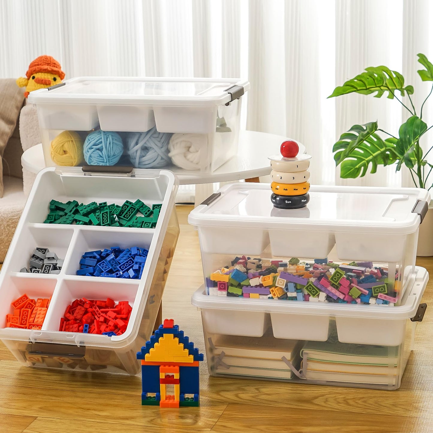 MACOPRO Plastic Storage Box with Removable Tray Craft Organizers and Storage Clear Storage Container for Organizing Bead, Tool, Sewing, Playdoh