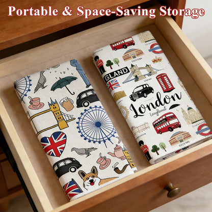 2 PCS London Tea Towels for Kitchen, Creative London Gifts Kitchen Towels, Absorbent Microfiber Dish Drying Cloth, Souvenir Kitchen Hand Towels
