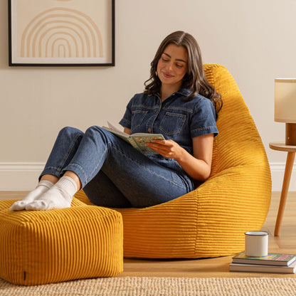 icon Dalton Cord Bean Bag & Footstool with Filling Included, Yellow