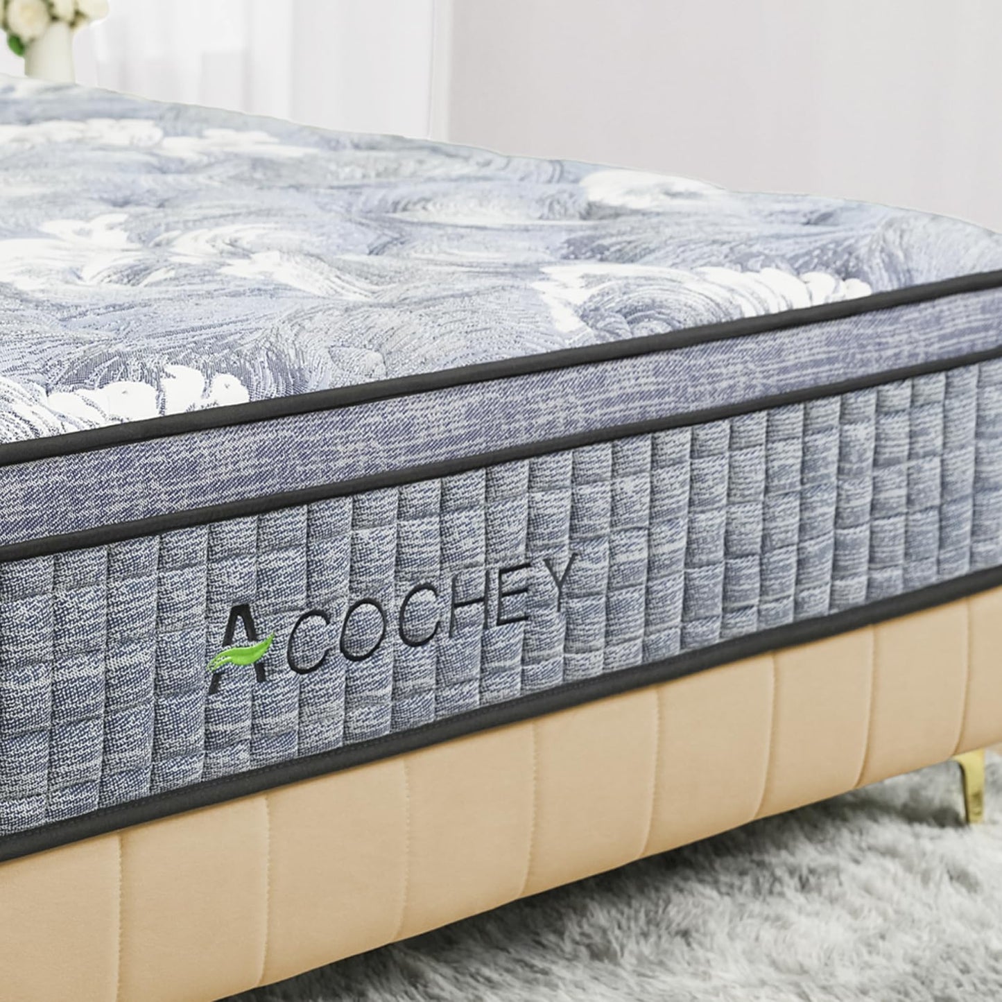 Acochey 4FT6 Double Mattress 10 Inch Gel Memory Foam Pocket Spring Hybrid Mattresses, 7-Zone Orthopedic Mattress & Motion Isolation