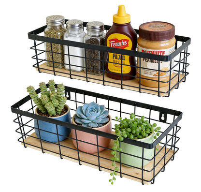ShabbyDecor Metal Wire Basket Detachable Wood Base Storage Organizer Farmhouse Bin for Kitchen Cabinets, Bathroom, Pantry, Laundry Room
