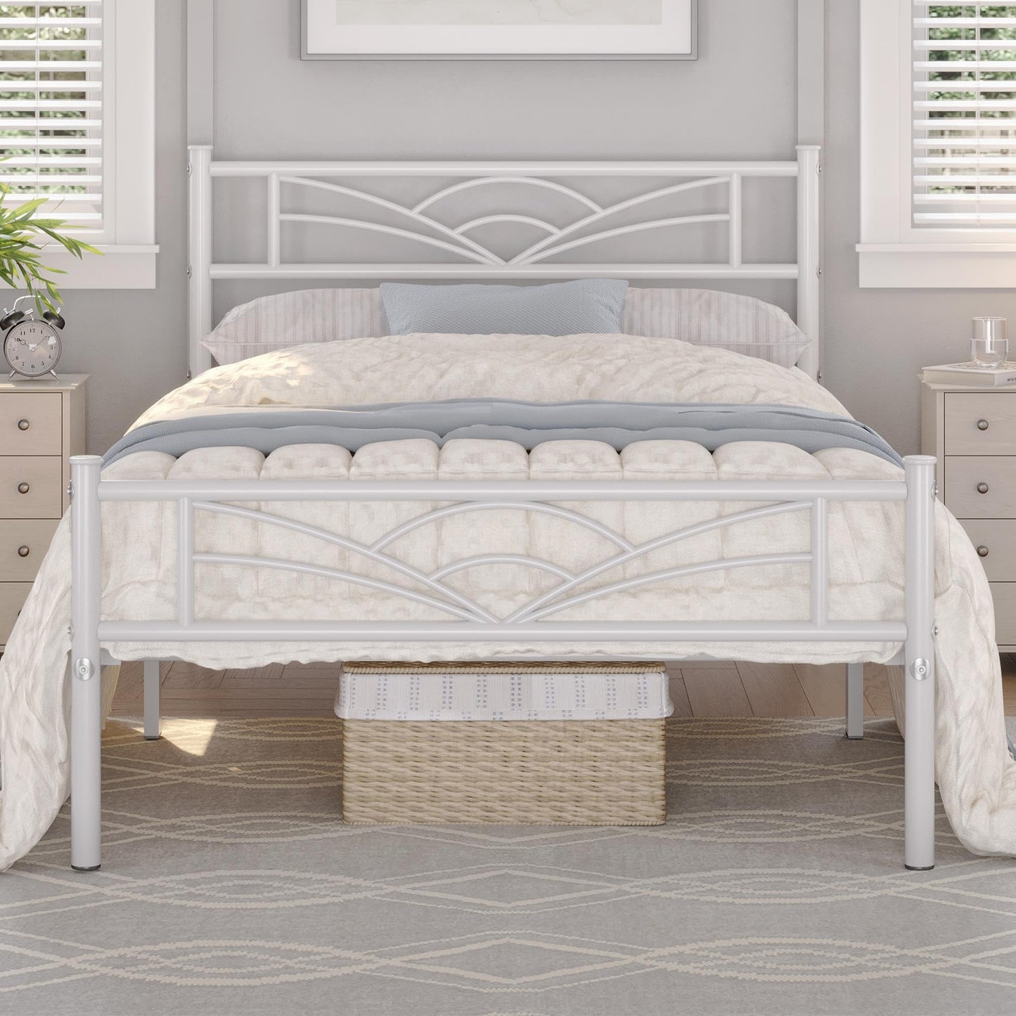 Yaheetech 3ft Single Metal Bed Frame with Cloud-inspired Design, White