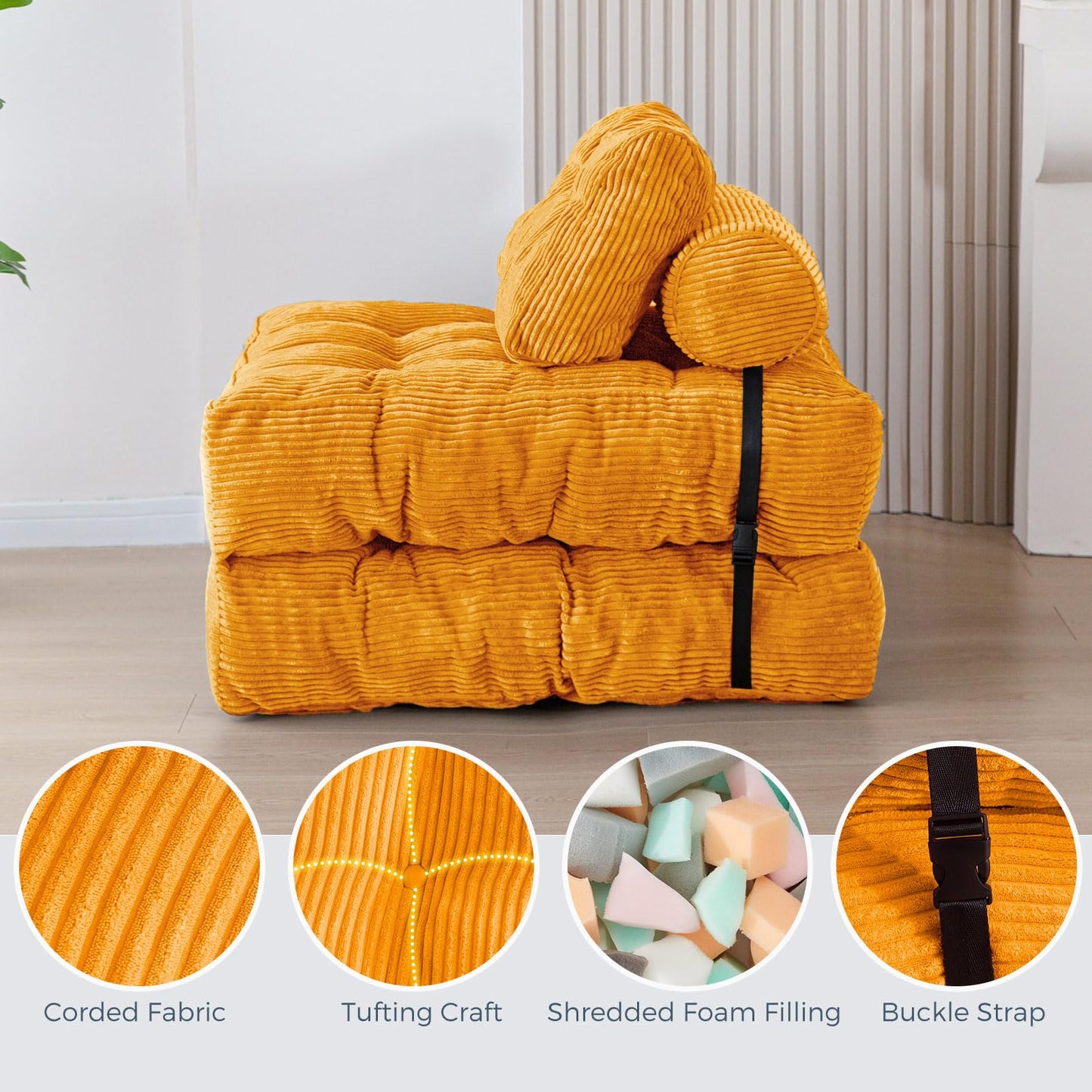 MAXYOYO Folding Sofa Bed, Convertible Sleeper Chair with Pillow Foldable Mattress with Back Support